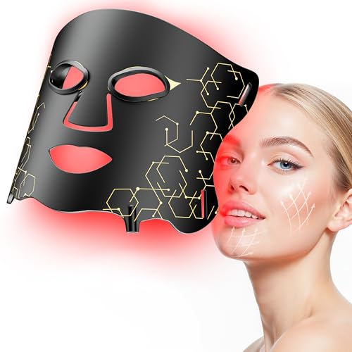 LED Light Therapy mask (E106A) for Face, LED Light Therapy Mask with Adjustable Brightness and Timer, Soft Silicone Red Light Therapy Mask for Home & Travel, Black
