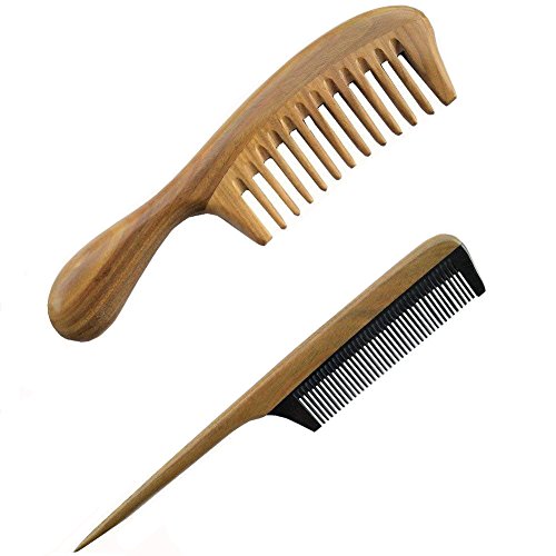 Sandalwood Wood Comb No Static Handmade Wide Tooth Comb and Fine Tooth Teasing