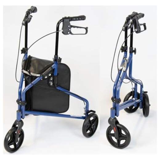 NRS Healthcare 3 Wheel Steel Rollator Walking Aid with Bag – Blue