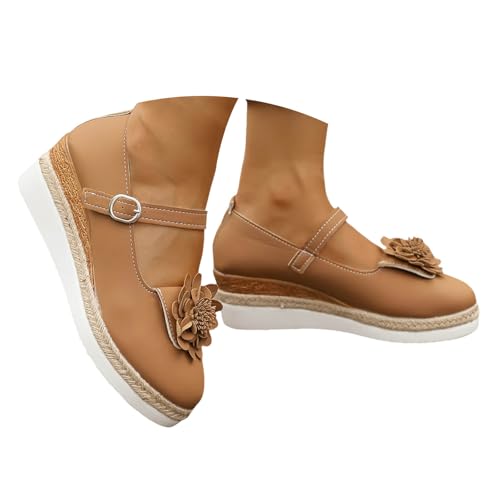 Wedge Mary Jane for Women Dressy Espadrilles Platform Loafers Comfortable Round Toe Buckle Ankle Strap Heeled Shoes Slip-on Light Weight Walking Shoes Fashion Dress Shoes Leather Pumps - Main Image