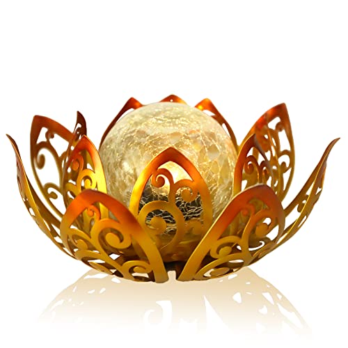Bshine Solar Outdoor Garden Lotus Decorative Light, Waterproof Metal Cracked Glass Globe LED Lotus...