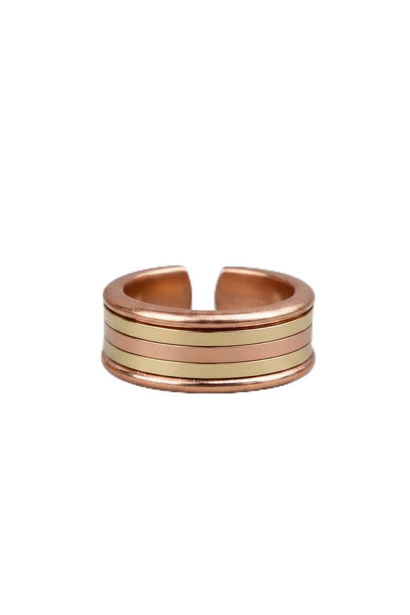 Pure Copper & Brass Ring for Men | Adjustable Two-Tone Tamba Ring for Joint Pain & Arthritis Relief | Ayurvedic Dual Metal Band | Open Free Size Finger Ring-image-35