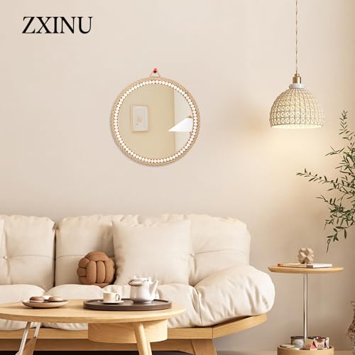 Zxinu Boho Wall Mounted Circle Mirror, Hand-Woven Hemp Rope With Wooden Beads Decorative Mirror thumb #5