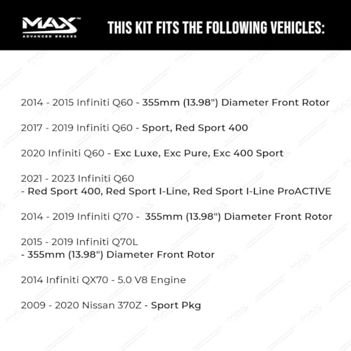 Image of Max Advanced Brakes Front Brake Kit Compatible With 2014 2015 2016 2017 2018-2023 Infiniti Q50 M37 Q60 Q70 FX50 M56 Replacement Premium OE Disc Brake Rotors and Ceramic Brake Pads