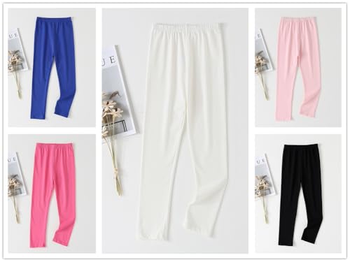 VVEEWUU Basic Cotton Leggings for Girls 5 Pack Solid Girls Leggings Comfortable Stretchy Soft Tights Pants for Kids4