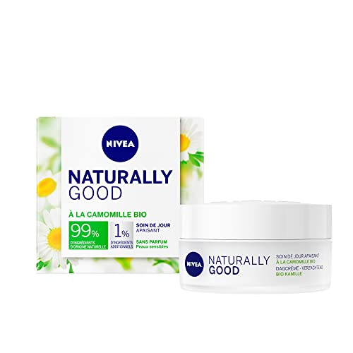 NIVEA NATURALLY GOOD Soin de Jour Peaux Sensibles 50 ml, Soin visage avec 99% d’ingrédients d’origine naturelle, crème de jour enrichie en Camomille BIO