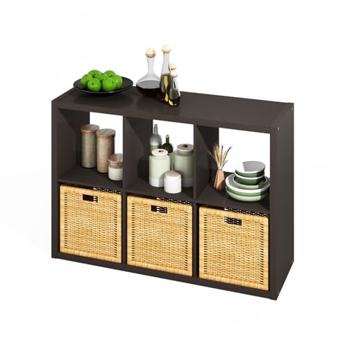 Image of Furinno HERMITE 6-Cube Kitchen Island, Extra Thick Coffee Bar, Dark Oak