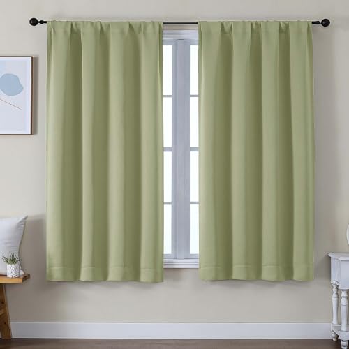Image of Simplebrand Ava Sage Green Blackout Curtains for Bedroom 63 Inch Length 2 Panels Set, Solid Thermal Insulated Privacy Living Room Window Treatment Curtains Blackout Drapes, W50 x L63 Inch