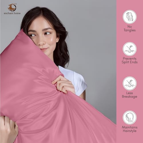 Image of 300 TC Art Silk Satin Pillow Cover Set | Durable Satin Pillow Cover with Envelope Closure | Luxury Satin Pillow Covers | Cozy Satin Pillow Covers (2, Pink)