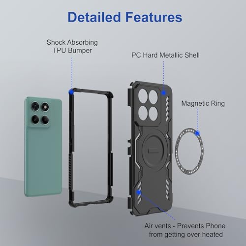 Image of Zapcase Back Case Cover for Motorola Edge 60 5G | Magnetic Case with Built-in Metal Ring | Supports MagSafe Charger, Wallet & Car Mount | Shockproof Hybrid PC + TPU | Black