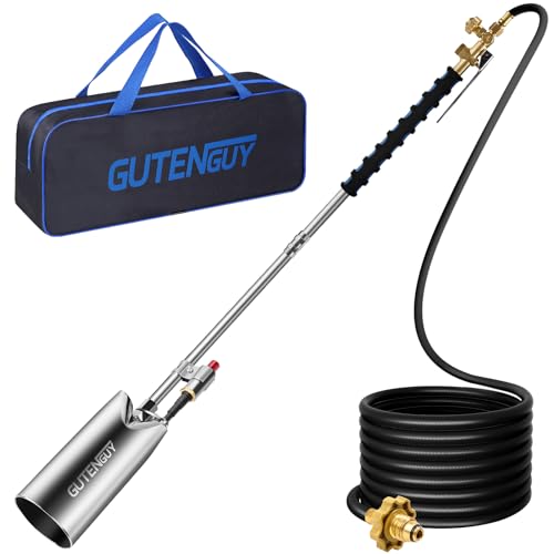 Gutenguy Portable Propane Torch Burner Weed Torch with Storage Bag, High Output 1,280,000 BTU Blow Torch with 10FT Hose, Heavy Duty Flame Weeder with Igniter for Garden Wood Roofing Snow Road Charcoal