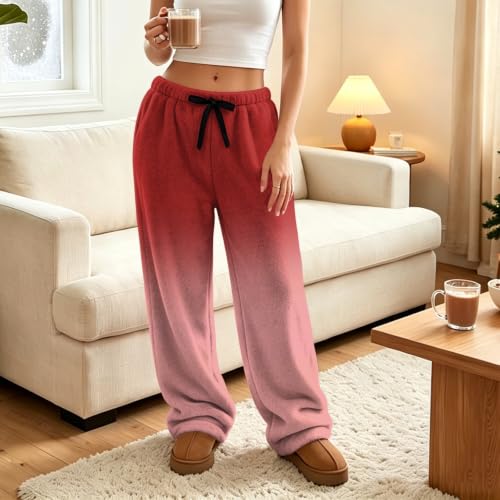 Wide Leg Pants Woman Loose Gradient Color Flannel Fuzzy Travel Pant - image 3