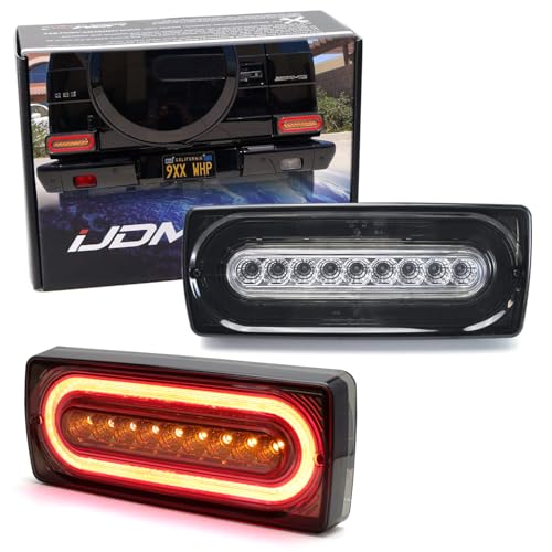 iJDMTOY Smoked Lens Laser Style Full LED Turn Signal Light Tail Lamps Compatible With 1999-18 Mercedes W463 G-Class G500 G550 G55 G63 AMG (2019 G Design)