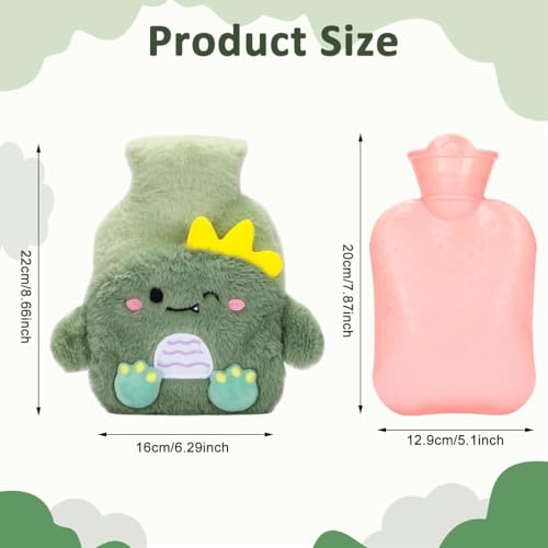 Image of HANNEA Hot Water Bottle Rubber with Soft Cover, Hot Water Bag for Cramps, Pain Relief, Removable Hot Cold Pack Hot Water for Hand Feet Warmer, Neck and Shoulder Pain Relief, Green