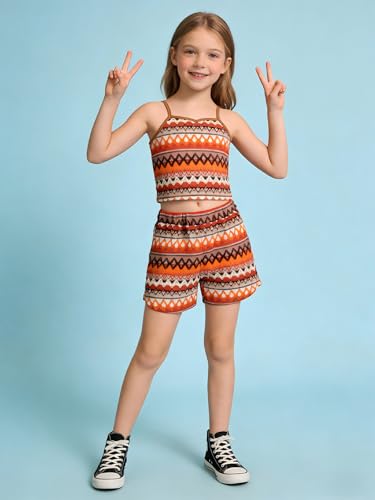 Image of Kids Toddler Girls Summer Clothes Button Design Striped Tank Top + Floral-Print Elastic Shorts 2 Piece Outfits