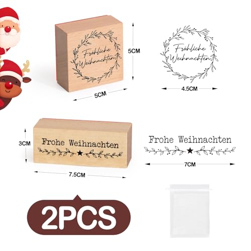 BOFUNX 2 Stücke Weihnachten Stempel Holzstempel Frohe Weihnachten Motivstempel Textstempel Weihnachtsstempel für Karten Geschenkpapier Scrapbooking
