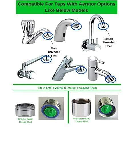 Image of Techtest energy Saving Brass Shell Tap Aerator 22 mm, Kitchen Water Saving Tap Filter Nozzle, Foam Tap Flow Control Cap (Female)