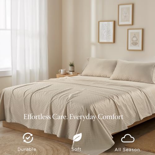 Image of Threadmill 300 Thread Count Cotton King Sheet Set, Sateen, Jacquard, Beige