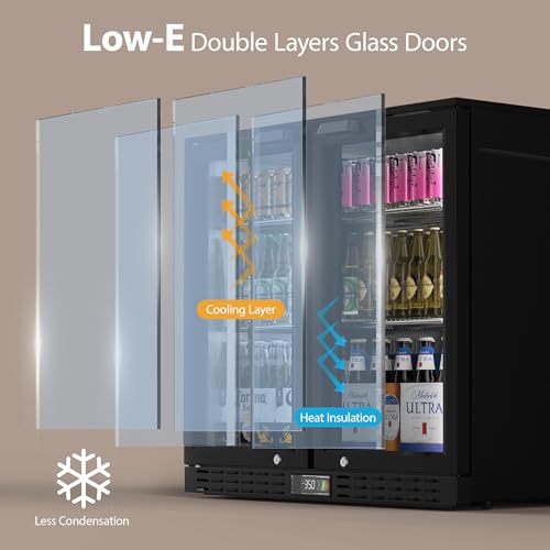 Image of Coolake Back Bar Cooler Refrigerator with 2 Glass Doors, 7.4 cu.ft Commercial Under Counter Height Beverage Refrigerator with LED Lighting, Display Drink Fridge for Home Bar, Man Cave, Garage, Office