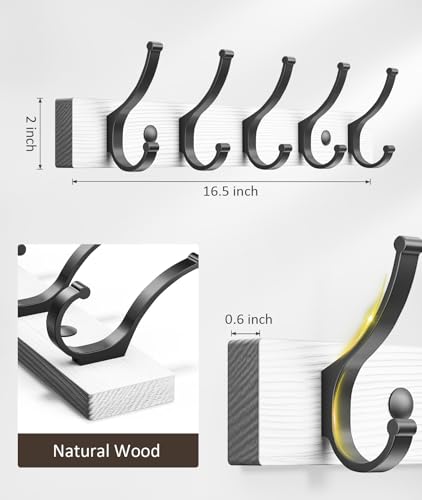 Image of Optish Coat Rack Wall Mount, 16.5 Inches Wood Coat Hooks Wall Mount, Wall Coat Rack with 5 Hooks, Hat Rack Wall Hooks for Hanging Coat, Bag, Towel (1Pack, White)