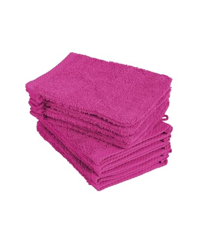 Juego de 10 manoplas de baño, tamaño 15 x 21 cm, 100% algodón, magenta, Waschhandschuhe 15x21 cm 10er Pack