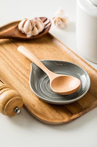 Image of LAUCHUH Spoon Rest, 5 inch Spoon Holder for Stove Top Heat-Resistant Large Ceramic Spoon Rest for Kitchen Counter, Ladles, Tongs, Farmhouse Kitchen Decor, Set of 2, Grey