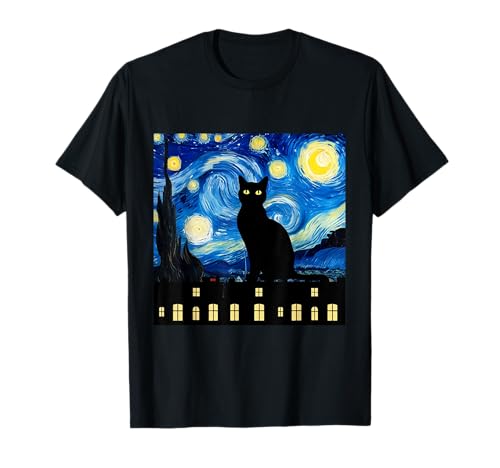 星月夜猫マジック - ゴッホスタイル、風変わりなアート Tシャツ