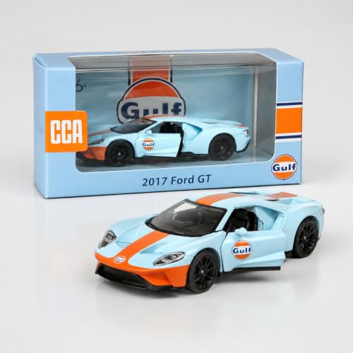Image of Wizplex CCA 2017 Ford GT Gulf 1:64 Officially Licensed Premium Die Cast Metal Car in Acrylic Display Case - Openable Doors, Collectible Supercar Showpiece for Collectors & Kids 3+
