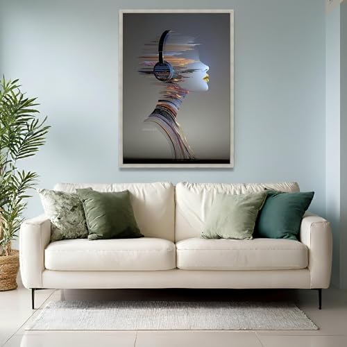 Lienzo de perfil de mujer con diseño artístico de ondas sonoras de 21 x 30 cm 4