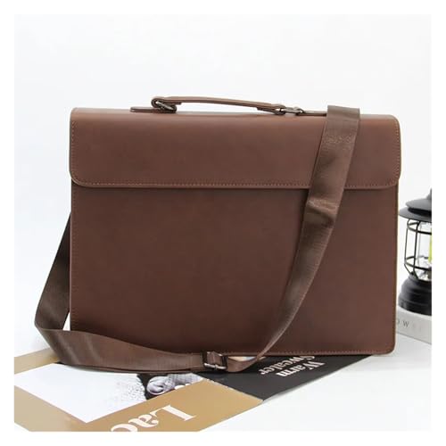 Vintage Briefcase PU Leather Men'S Executive Office Shoulder Portfolio Large Capacity Business Side Bag 6