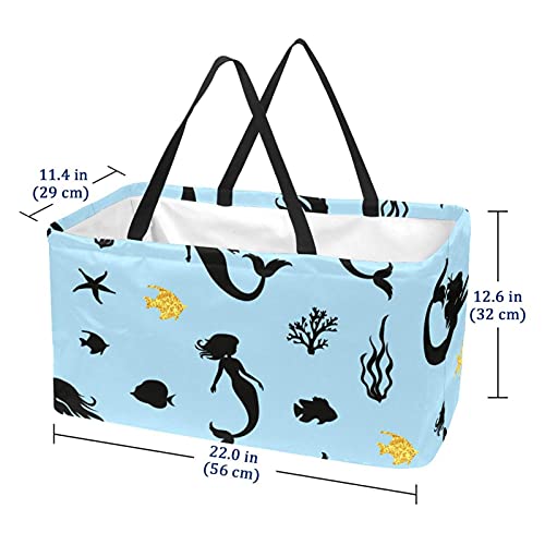 Grand panier de courses réutilisable pliable bleu océan et sac de marché durable lavable - 6