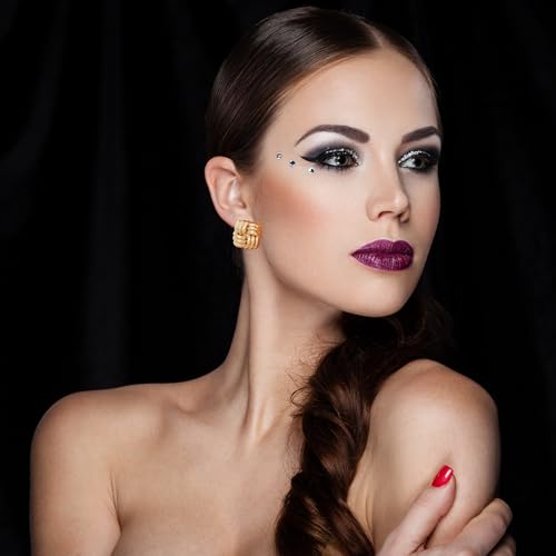 Chunky Gold Studs Earrings for Women- 14K Gold Plated Stainless Steel Heaven Mayhem Earrings Square Geometric Statement Dupes for Women2