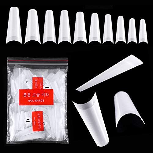 Novsix Coffin Nails Long Fake Nails 500Pcs, Half Cover French style False Nail Artificial Nails for Nail Salon, Home Nail DIY Art 10 Sizes