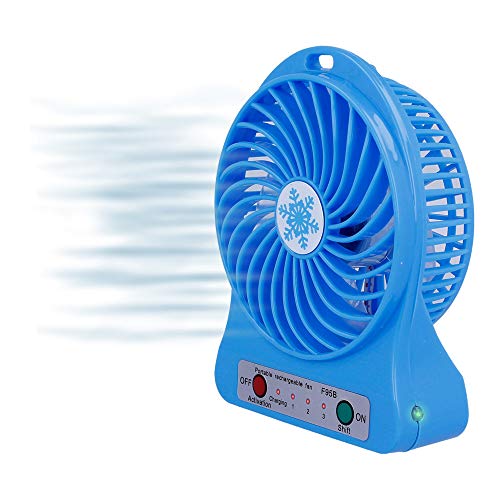 REY Ventilador USB Portátil Recargable, 3 Velocidades Sobremesa Ordenador, Silencioso y Práctico, Color Azul