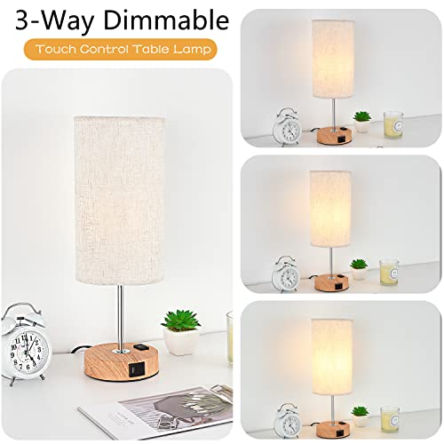 Opnice Touch Lamps For Bedrooms Set Of 2, Lamp With Usb C+A Port And Outlet, 3 Way Dimmable Table Lamp Reading Desk Lamp Small Nightstand Lamp For Bedside Living Room Home Decor, Bulb Included(Linen) #TOP1
