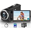 2.7K Video Camera Camcorder 16X Digital Zoom QHD 50MP YouTube Vlogging Camera Webcam 270 Degree Rotation Screen Camcorders with 32G SD Card and 2 Batteries Recording While Charging