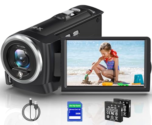 Image of 2.7K Video Camera Camcorder QHD 56MP YouTube Vlogging Camera | 16X Digital Zoom Camcorders Webcam with 32G SD Card 270 Degree Rotation Screen and 2 Batteries Recording While Charging