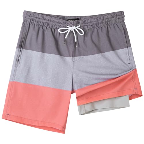Image of SURF CUZ Mens Swim Trunks with Compression Liner Swim Shorts 7 inch Swimming Trunks Stretch 7 Inch Swim Suits Quick Dry