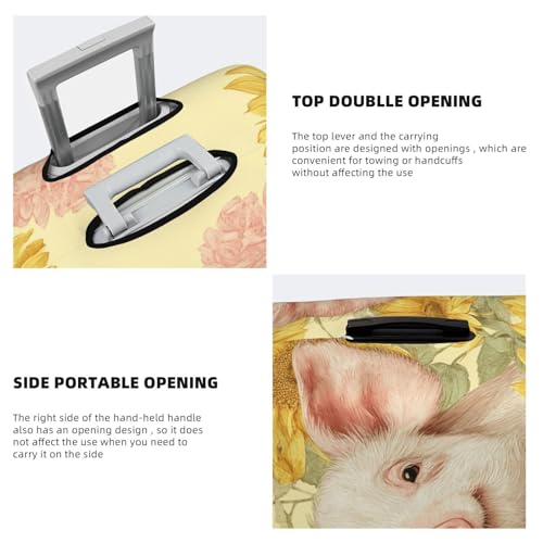 Cute Pig Sunflowers Elastic Travel Luggage Covers Dustproof Scratch-Resistant Suitcase Protector Fit 22-24 Inch3