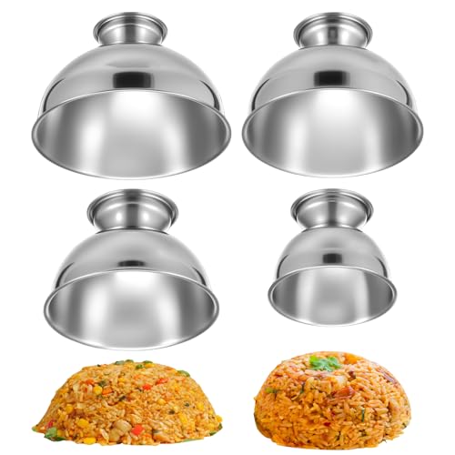 4 moldes de arroz em aço inoxidável, molde para arroz, 4 tamanhos, forma de ovo redondo, para servir sushi, para casa, restaurante e como decoração (prateada, 4)