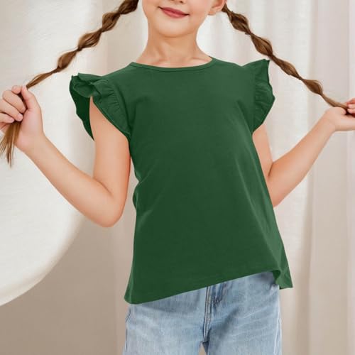 Girls Shirts Ruffle Solid Color Short Sleeve Summer Cute Casual Crewneck Tops Blouse Tee Beach Wear Sports2