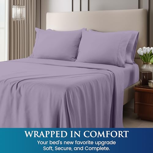 Image of Utopia Bedding Queen Sheet Set, Soft Microfiber 4 Piece Bed Sheets with 15 inch Deep Pocket - Easy Care Brushed Microfiber (Queen, Lavender)