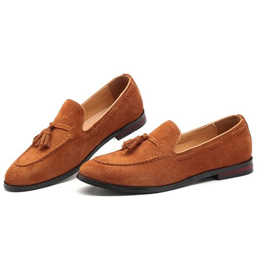 Men's Suede Tassel Low Heel Loafers Fashion Handmade Lightweight Round Toe Slip On Business Dress Oxford Shoes Leisure Driving Office Penny Loafer2
