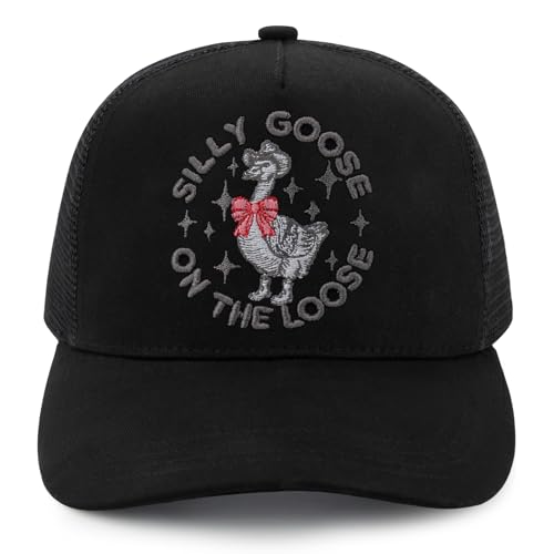 Embroidered Silly Goose On The Loose Mesh Trucker Hat Black, Funny Goose Pun Humor Baseball Cap for Animal Lovers, Silly Goose Club Fashion Hats for Men & Womens