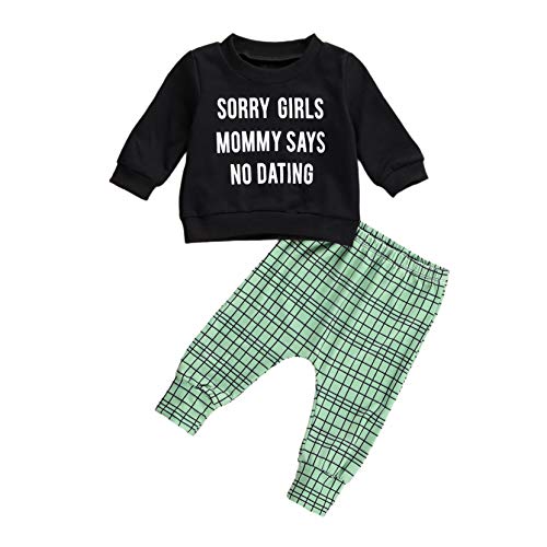 PEV Newborn Outfits for Girls Boys Sweatshirt Long Sleeve Crewneck Sweatshirt Tops+Drawstring Leggings Pants Set(Green Grid, 12-18 Months)