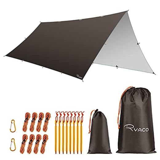 RYACO Toldo de Refugio Impermeable 3M*5M, Hamaca Tienda de campaña, portátil, Ligera, Impermeable, Refugio para Camping, Senderismo, Mochila (3m x 5m, Café)