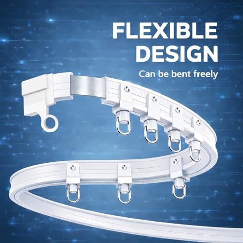 Image of Jilron Room Divider Curtain Ceiling Curtain Track Set for Blackout and Privacy (Beige Curtain + White Track) 106 inch W x 84 inch L -1 Piece