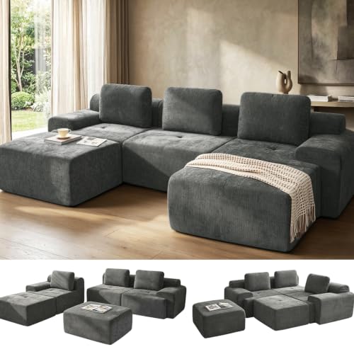 Image of 122 inch U Shaped Oversized Boneless Couch, Comfort Cloud Sectional Couches for Living Room, Modular Sofa High Back & Extra Deep Seat, No Assembly, Soft Chenille (Dark Grey, 122 inch-U shaped(3+2))