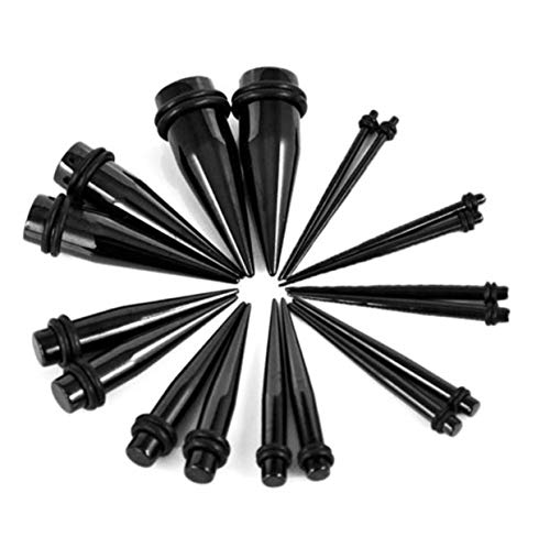 Kjiasiw 36Pcs Ear Gauge Stretching Kit Stainless Steel Tapers And Plugs Set Eyelet 14G-00G Body Piercing Jewelry (Black) #TOP2