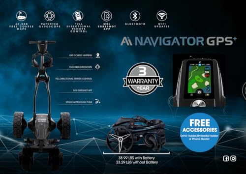 AI Navigator GPS+ Electric Caddy, Black - MGI Golf Push Cart